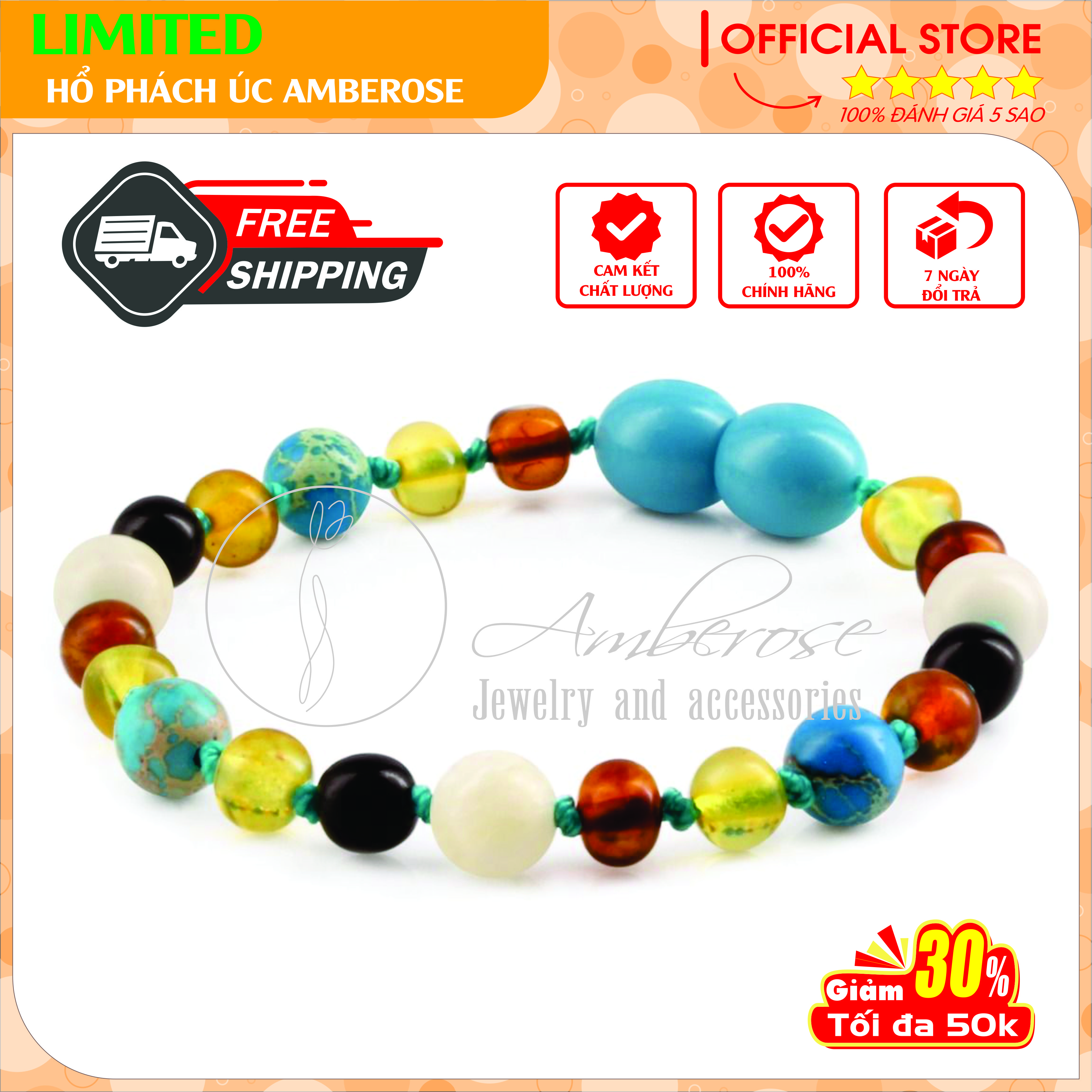 Bộ Vòng Hổ Phách Amber Úc Cho Bé 0 - 10 tuổi SABLMTMDX22