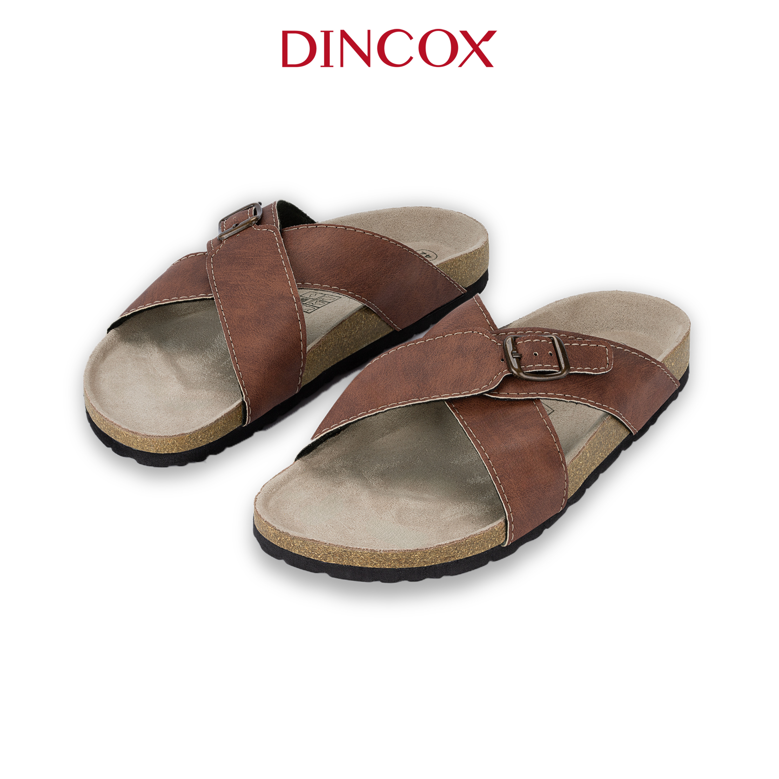 Dép Đế Trấu Nam Quai Chéo 1 Khóa DC05 Brown Dincox