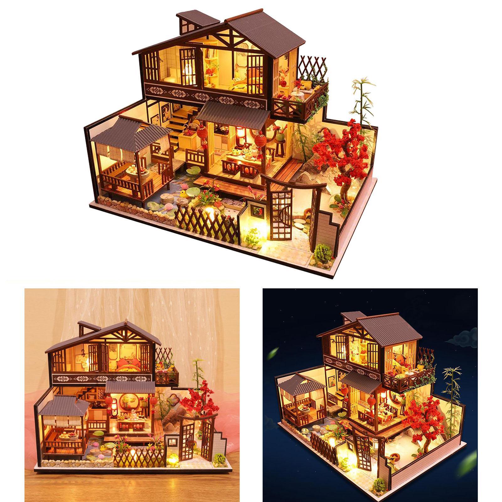 DIY Wooden Dolls House Handcraft Miniature Kit with Furniture,