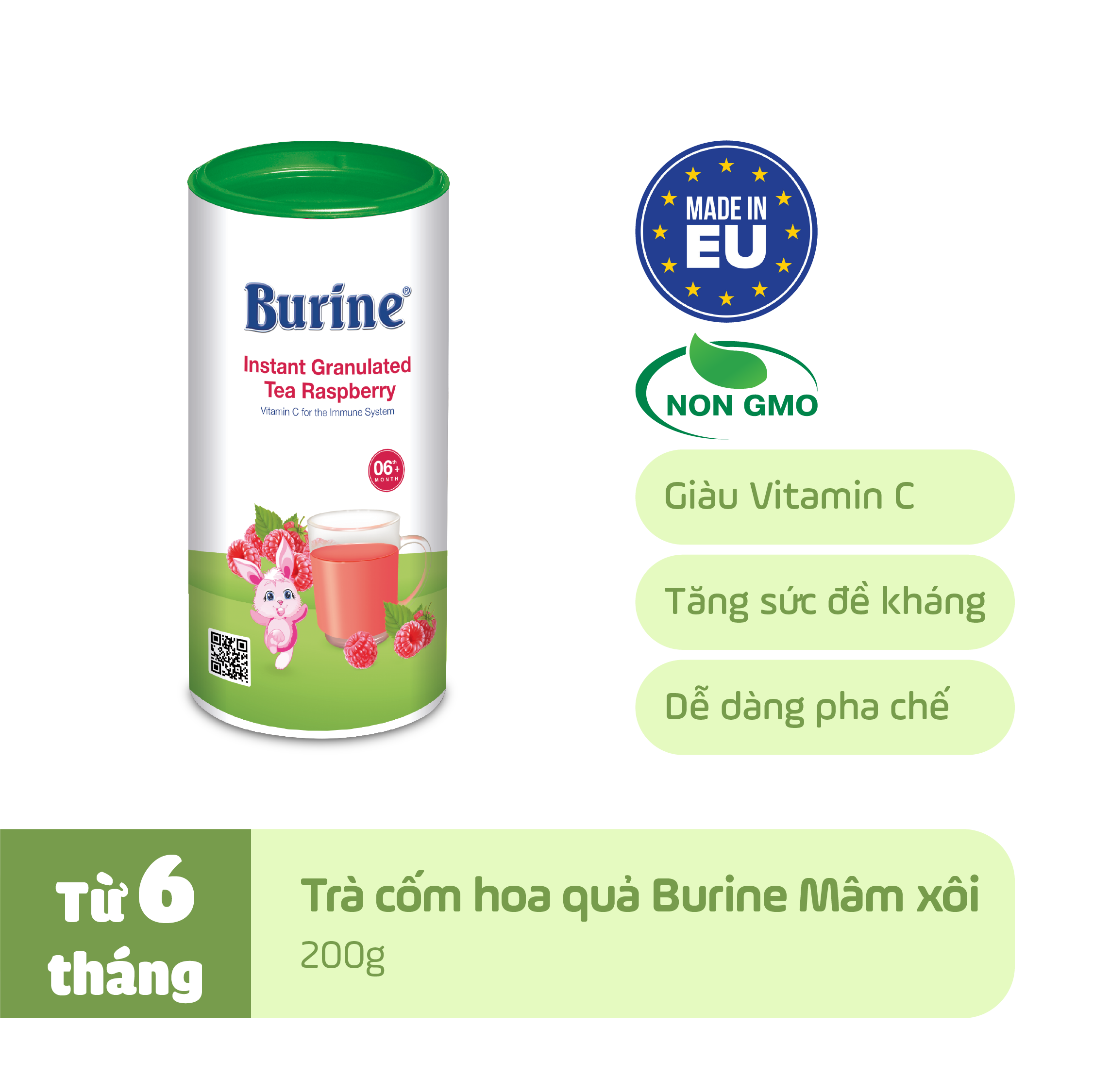 Trà cốm hoa quả Burine dinh dưỡng dành cho bé - Vị Mâm Xôi giúp hỗ trợ tiêu hoá, tăng cường đề kháng