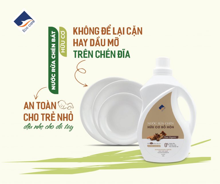 Nước rửa chén hữu cơ Bồ hòn Ecocare - 100% thực vật, không hóa chất, tinh dầu khử mùi, chăm sóc da tay, tiết kiệm nước 30% - Chai 500ml