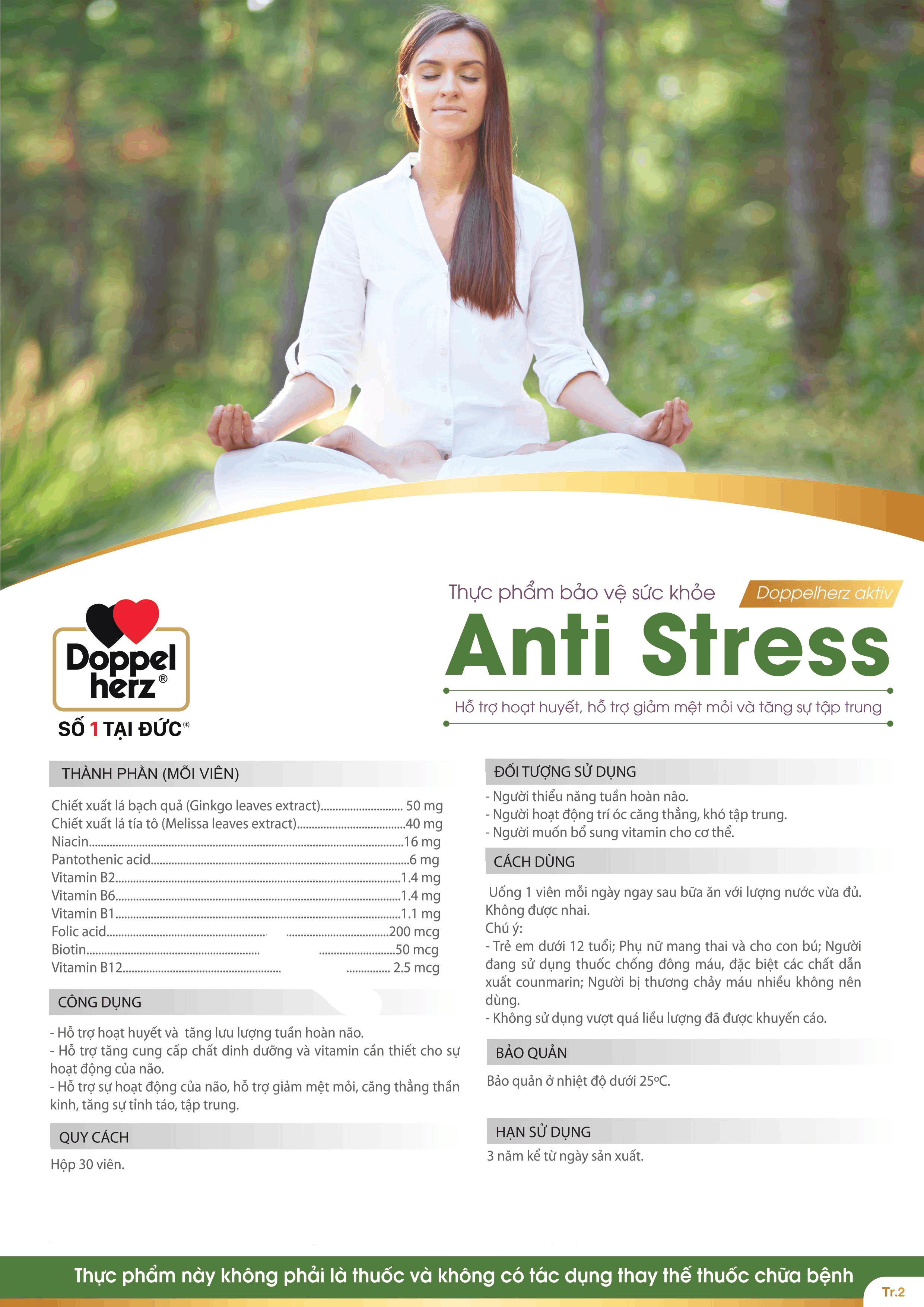 Combo bổ sung vitamin và khoáng chất, giảm căng thẳng, mệt mỏi Doppelherz Anti Stress (30 viên) + 02 tuýp sủi A-Z Fizz (13 viên)