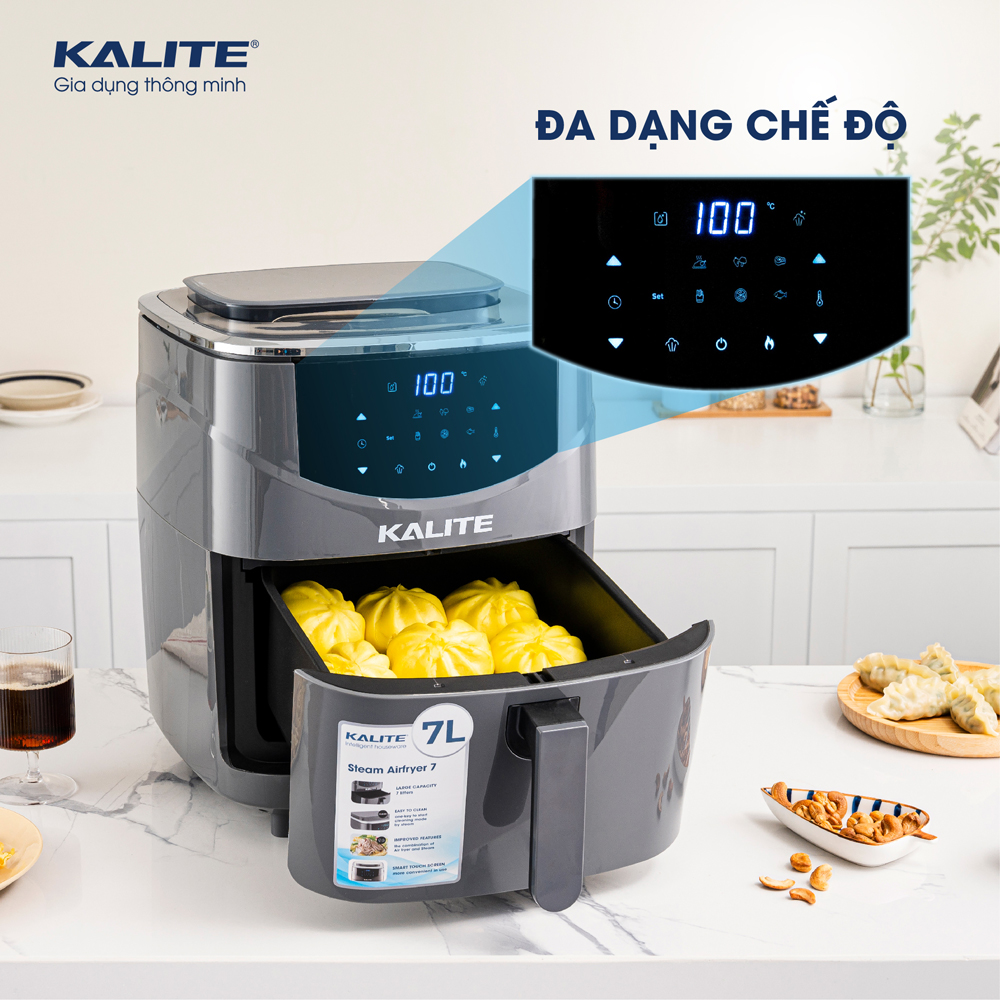 Nồi Chiên Hơi Nước Kiêm Hấp KALITE STEAM 7 Tiêu Chuẩn Châu Âu Dung Tích 7 Lít Công Suất 1700 W - Hàng Chính Hãng