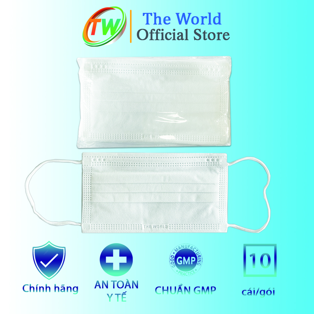 Khẩu trang y tế 3 lớp The World kháng khuẩn, bụi mịn chất lượng - Hàng Chính Hãng The World