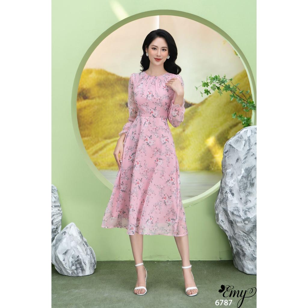 Đầm EMY EM6787 Xoè Midi Dài Tay