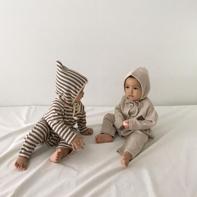 MILANCEL 2021 Mùa Thu Cho Bé Bộ Quần Áo Bé Trai Sọc Cho Bé Rompers Tập Đi Bé Trai Liền Quần Có Mũ Quần Áo Bé Sơ Sinh