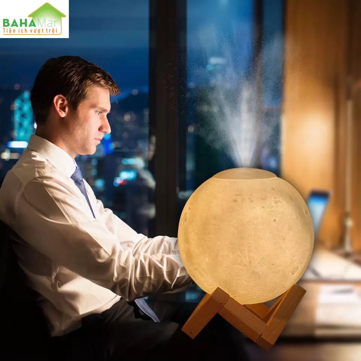 MÁY PHUN SƯƠNG TẠO ĐỘ ẨM KHÔNG KHÍ 3D - KHUẾCH TÁN TINH DẦU - XÔNG MẶT- ĐÈN LED "BAHAMAR" vừa là đèn ngủ vừa phun tạo ẩm và vừa xông tinh dầu, có thể xông mặt cho chị em phụ nữ