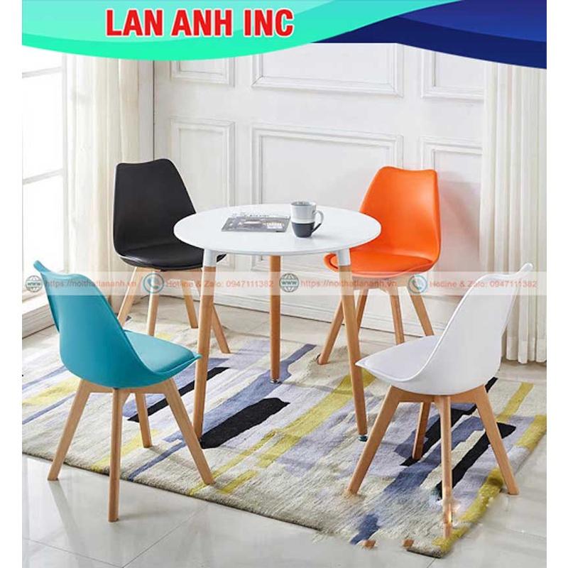 Ghế nhựa quán cafe văn phòng đẹp chân gỗ tựa lưng cao nệm lót simili giá rẻ eames LAGN33