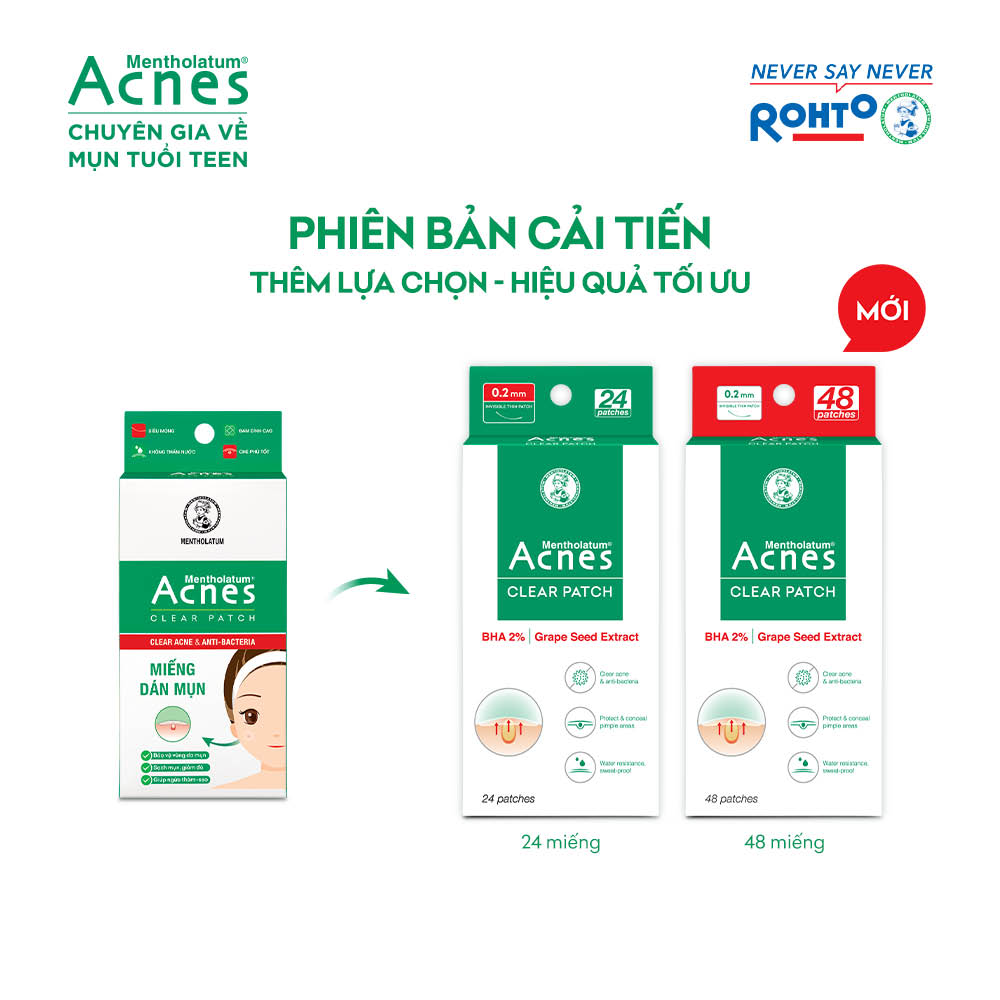 Miếng dán mụn giúp giảm mụn sưng viêm Acnes Clear Patch (24 Miếng)