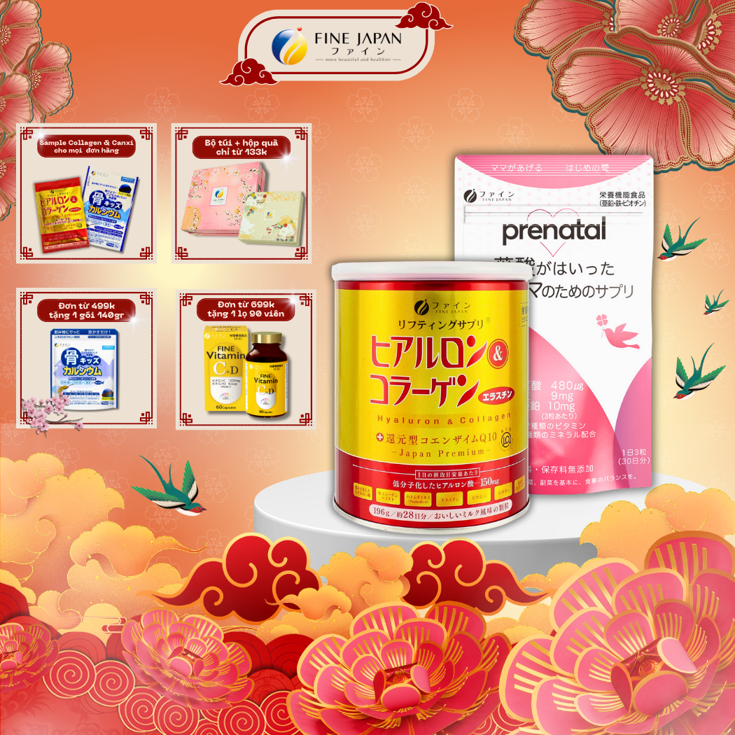 Combo Viên uống bà bầu FINE JAPAN hạn chế lão hóa da và bổ sung dưỡng chất 30 ngày (Prenatal & Collagen)