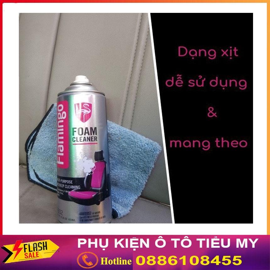 Hình ảnh Bình xịt bọt vệ sinh đồ da Flamingo F002 làm sạch ghế da 650ml, chai xịt bọt vệ sinh nội thất ô tô