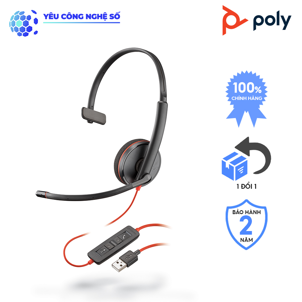 Tai Nghe Chụp Tai Có Dây Poly Blackwire 3210 USB-A Hàng Chính Hãng