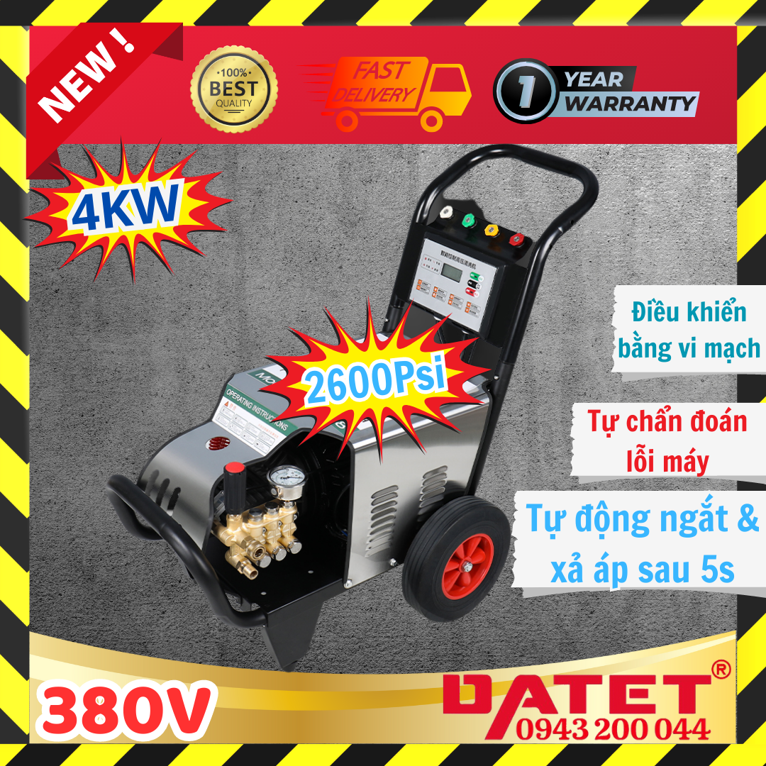 Máy rửa xe áp cao 4Kw, máy xịt rửa cao áp 2600Psi điện 3 pha 380V 18M25-4T4