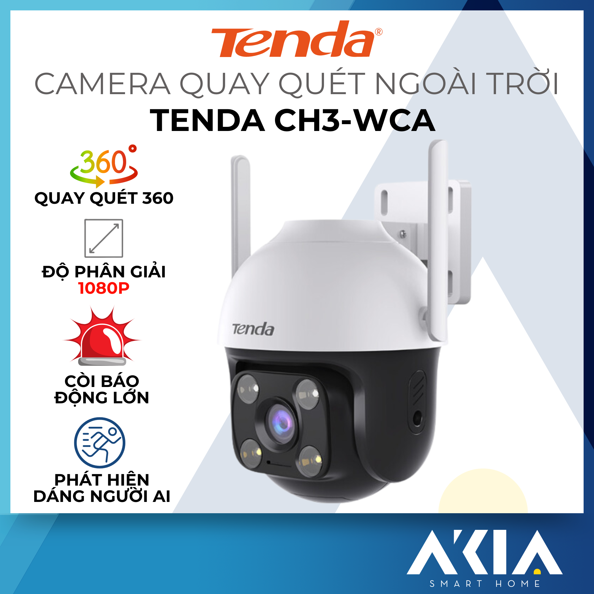 Camera ngoài trời Tenda CH3 - Quay quét 360, Chống nước, Đàm thoại 2 chiều, Có màu ban đêm - HÀNG CHÍNH HÃNG