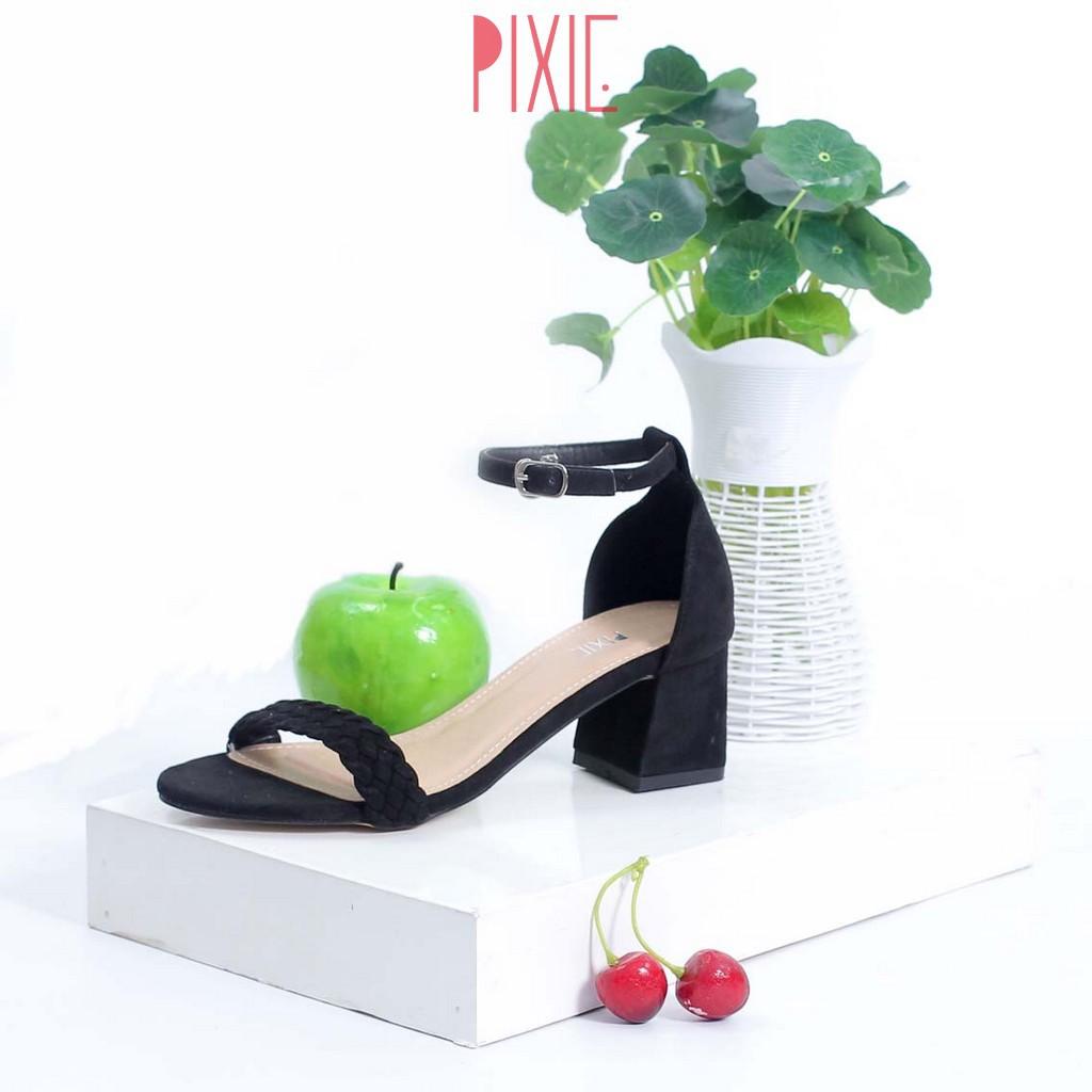 Giày Sandal Cao Gót 5cm Da Lộn Gót Vuông Quai Hậu Pixie X473