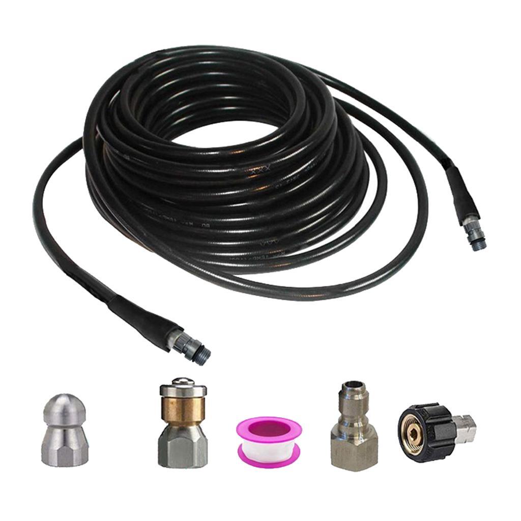 High Pressure Washer Sewer Cleaning Nozzle Adapter Quick Connector Kits 15m
