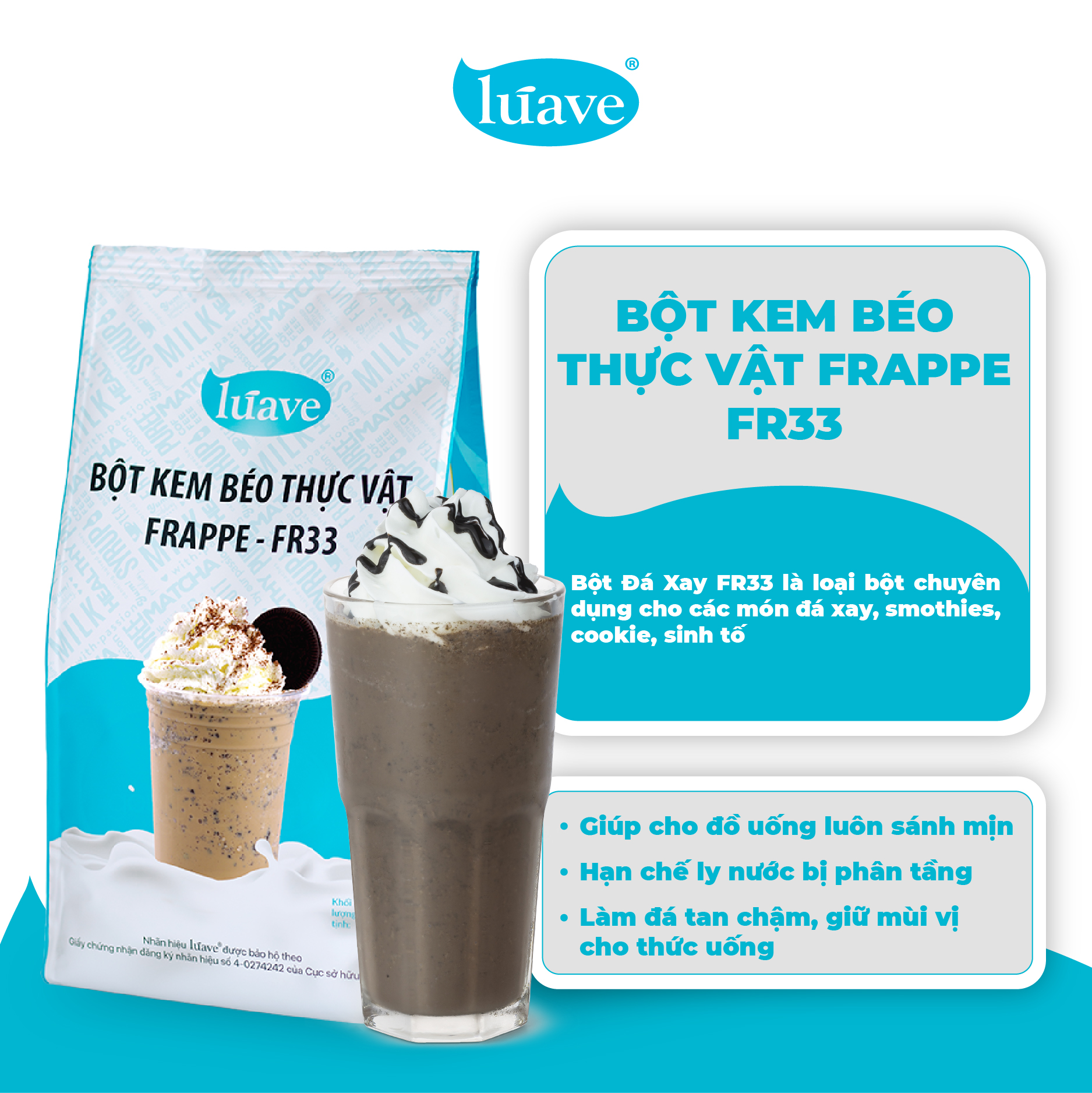 Bột Kem Béo Thực Vật Frappe FR33 - LÚAVE - 1kg