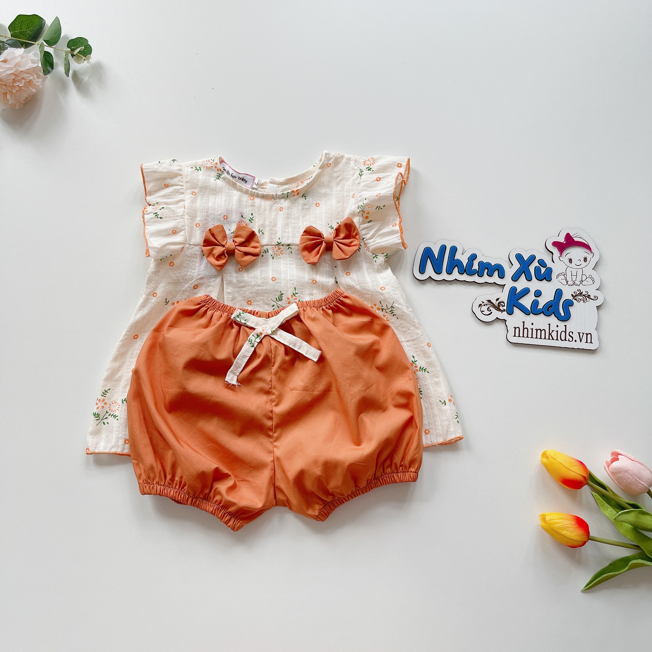 [3-12kg] Body váy hoa cam NHÍM XÙ KIDS, bodysuit bé gái sơ sinh, 6 tháng, 1 tuổi, 2 tuổi B055