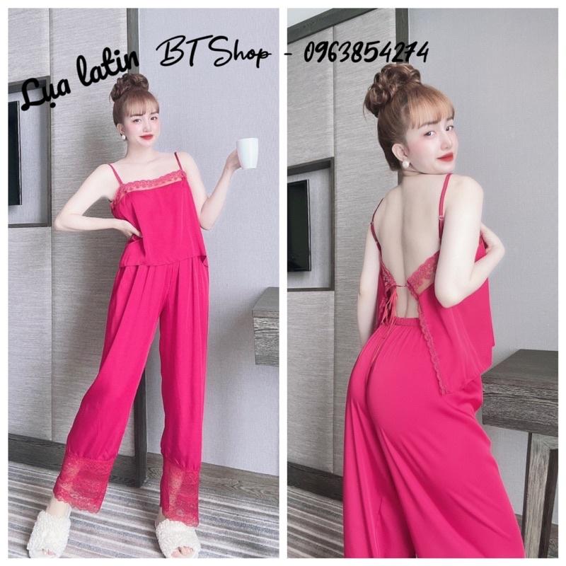 Đồ ngủ mặc nhà lụa latin trơn sexy quần dài freesize 42-57kg