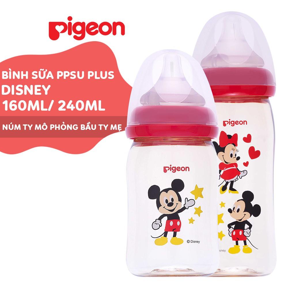 Bình sữa cổ rộng Disney PPSU Plus Pigeon 160ml/ 240ml