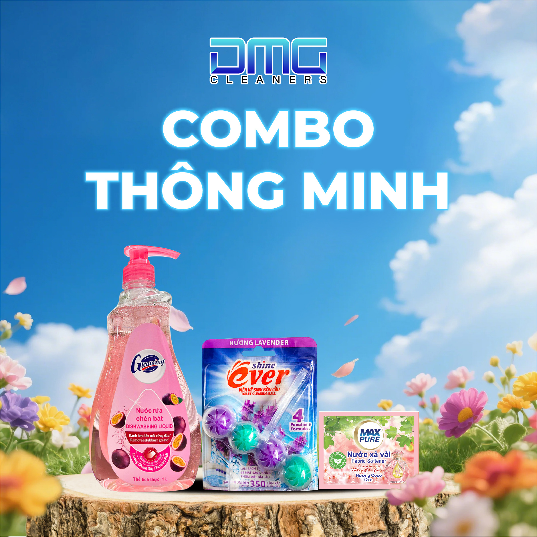 Combo Thông Minh: 1 Chai Nước Rửa Chén 1L Hương Chanh Đào + 1 Vỉ Treo Bồn Cầu Hương Chanh + 1 Dây Xả Hương Thư Thái