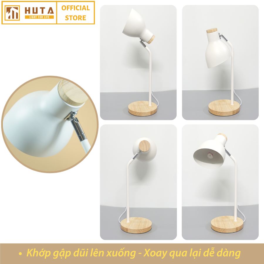 Đèn Học Để Bàn Đế Gỗ HUTA LVG1 Chống Cận, Vintage, Decor Trang Trí Bàn Học Bàn Làm Việc, Bóng Đèn Led Đổi Màu Tiết Kiệm Điện