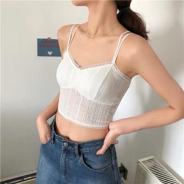 Áo Bralette Mút Mỏng Phối Ren Croptop