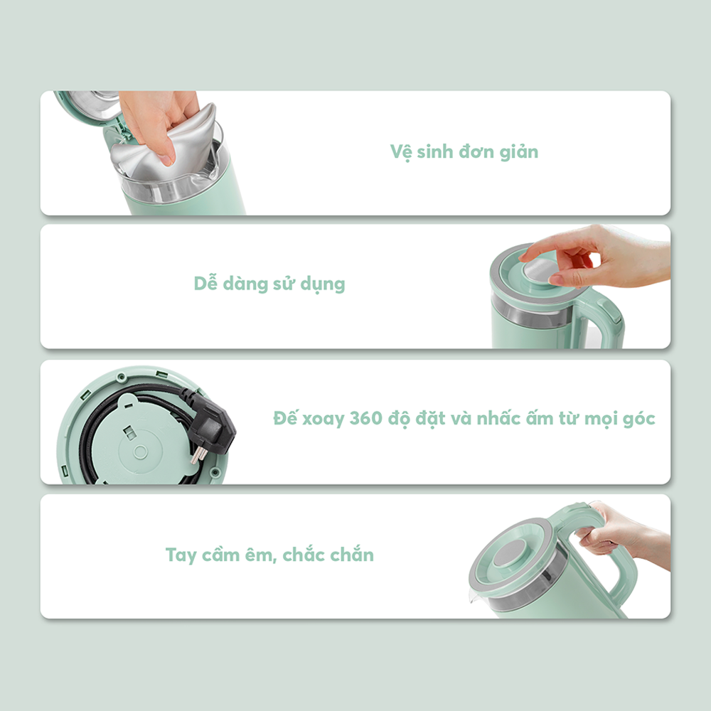 Ấm Đun Siêu Tốc Elmich KEE9141WG 1.8L 2200W, Hàng Chính Hãng, Inox 304, Đế Xoay 360 Độ - JoyMall