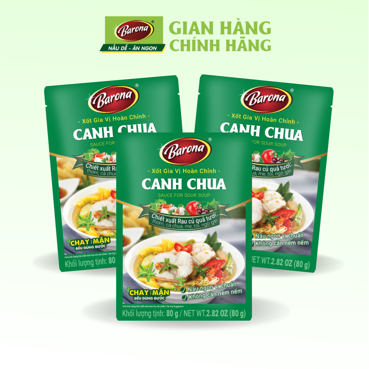 Combo 3 Gói Gia Vị Canh Chua Barona 80G Chay Mặn Dùng Được, Tươi Ngon Chuẩn Vị Không Cần Nêm Nếm