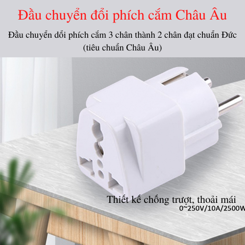 Đầu chuyển ổ cắm 3 chấu qua 2 chấu - Chuyển đổi phích cắm điện (Trắng), đa năng tiện dụng