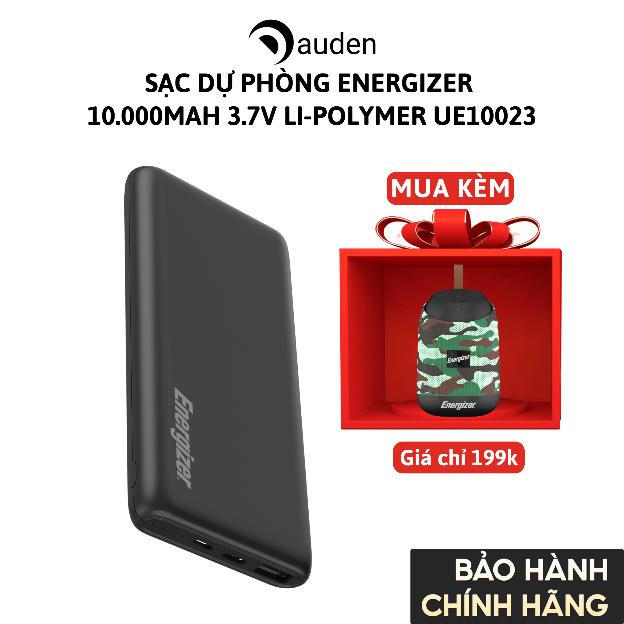 Sạc dự phòng Energizer 10.000mAh /3.7V Li-Polymer UE10023 - Thiết kế gọn nhẹ - Hàng chính hãng bảo hành 2 năm 1 đổi 1