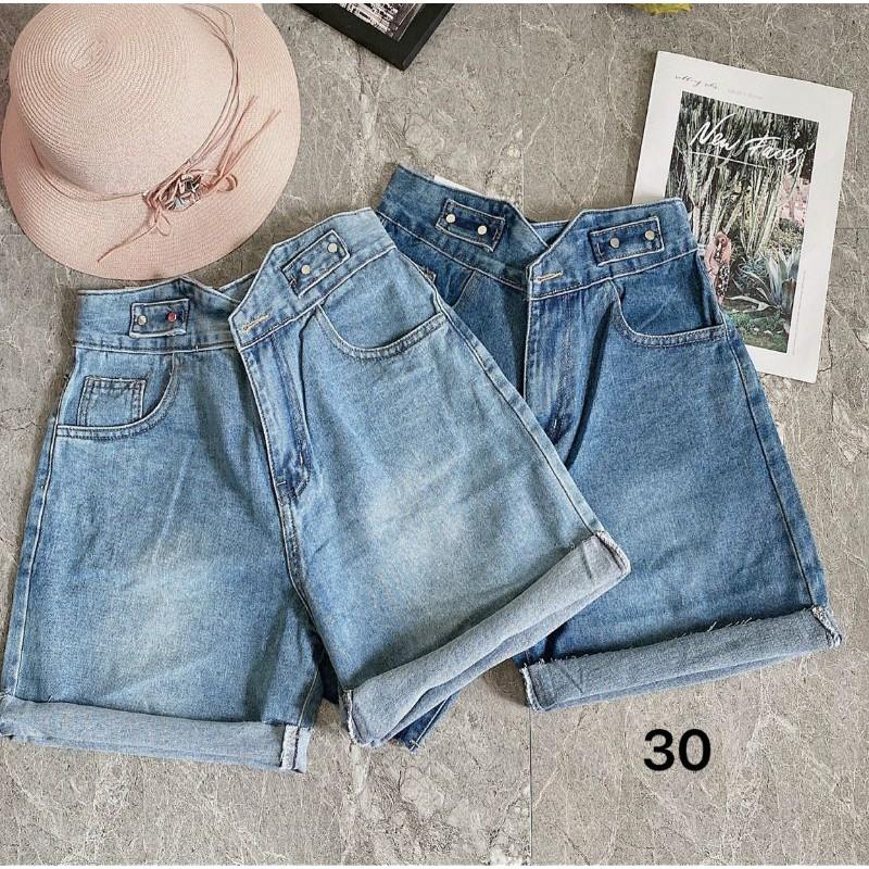 Quần short jean ngố nữ kiểu xanh trơn, co giãn tốt