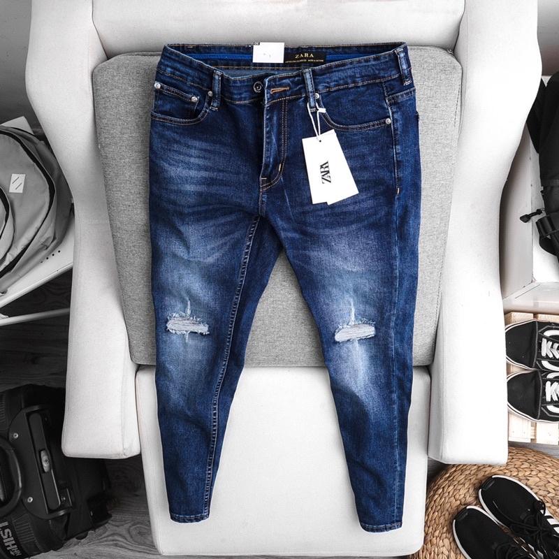 Quần jean nam mài rách VNXK slimfit ôm dáng siêu xịn