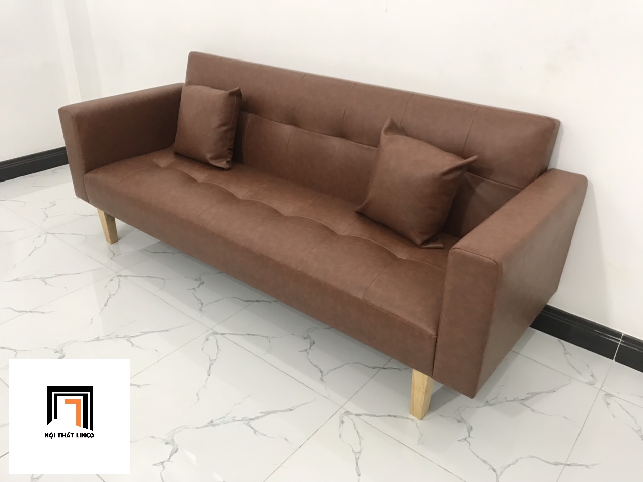 Ghế sofa bed giường nằm TV màu nâu đậm simili giả da