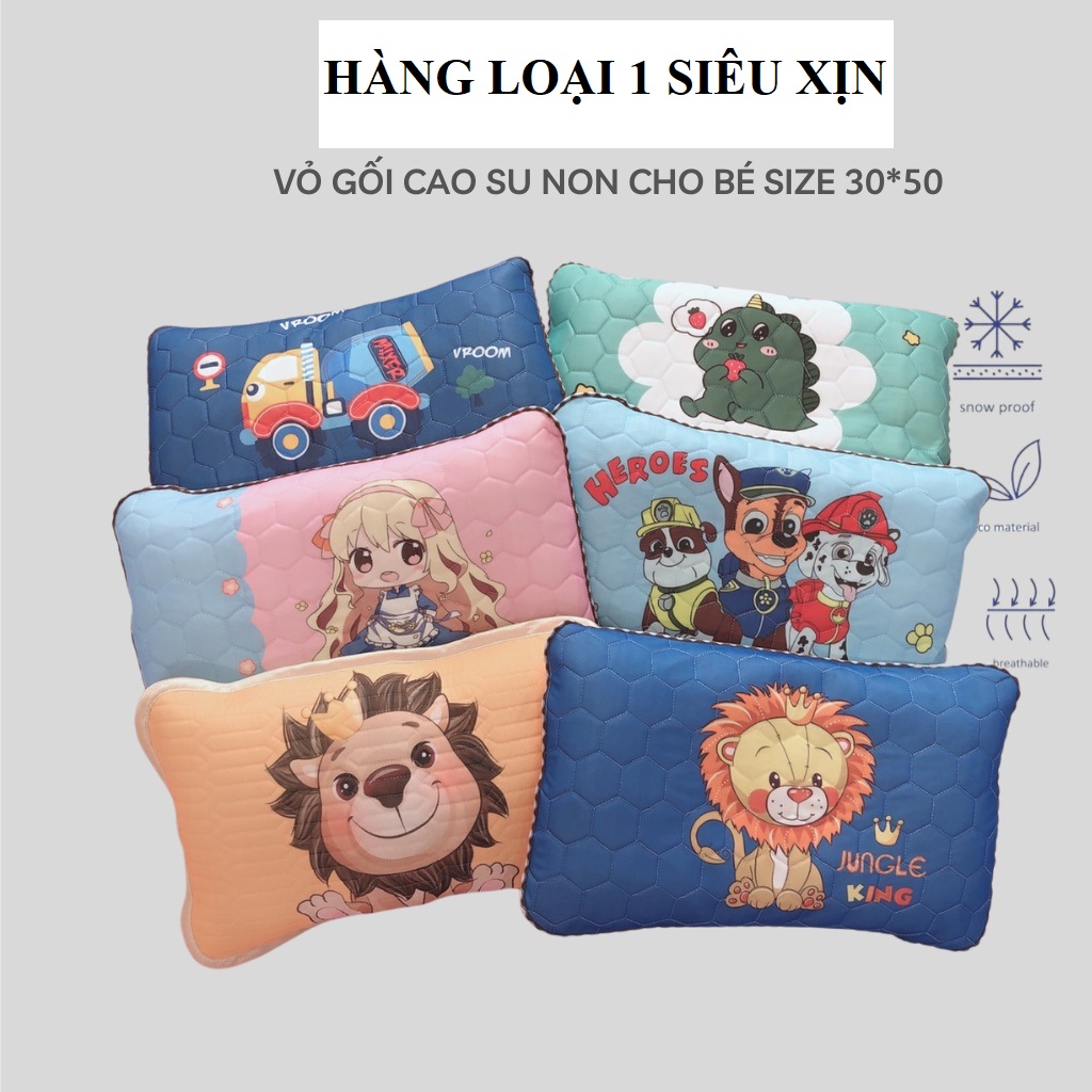 GỐI NGỦ HOẠT HÌNH IN HÌNH DỄ THƯƠNG CHẤT LIỆU RUỘT GỐI BÔNG TRẮNG TINH, VỎ GỐI CAO SU NON TRẦN TRÁM THẤM HÚT MỒ HÔI TỐT, CHỐNG ĐỔ MỒ HÔI TRỘM Ở TRẺ - KHUYẾN MÃI