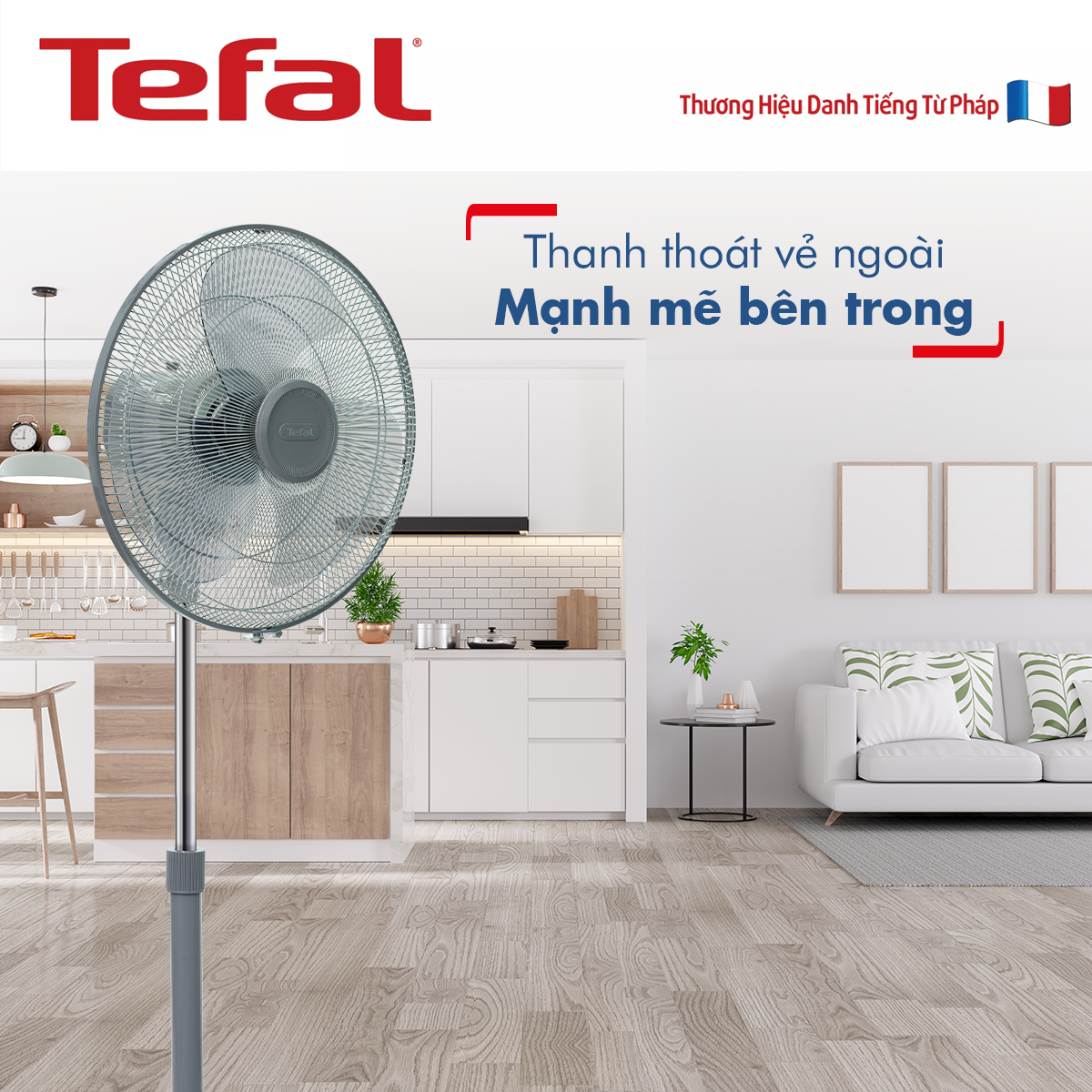 Quạt đứng Tefal VH441790 Xám - Công suất 55W - 3 cánh quạt - Bảo hành chính hãng 24 tháng - Hàng chính hãng