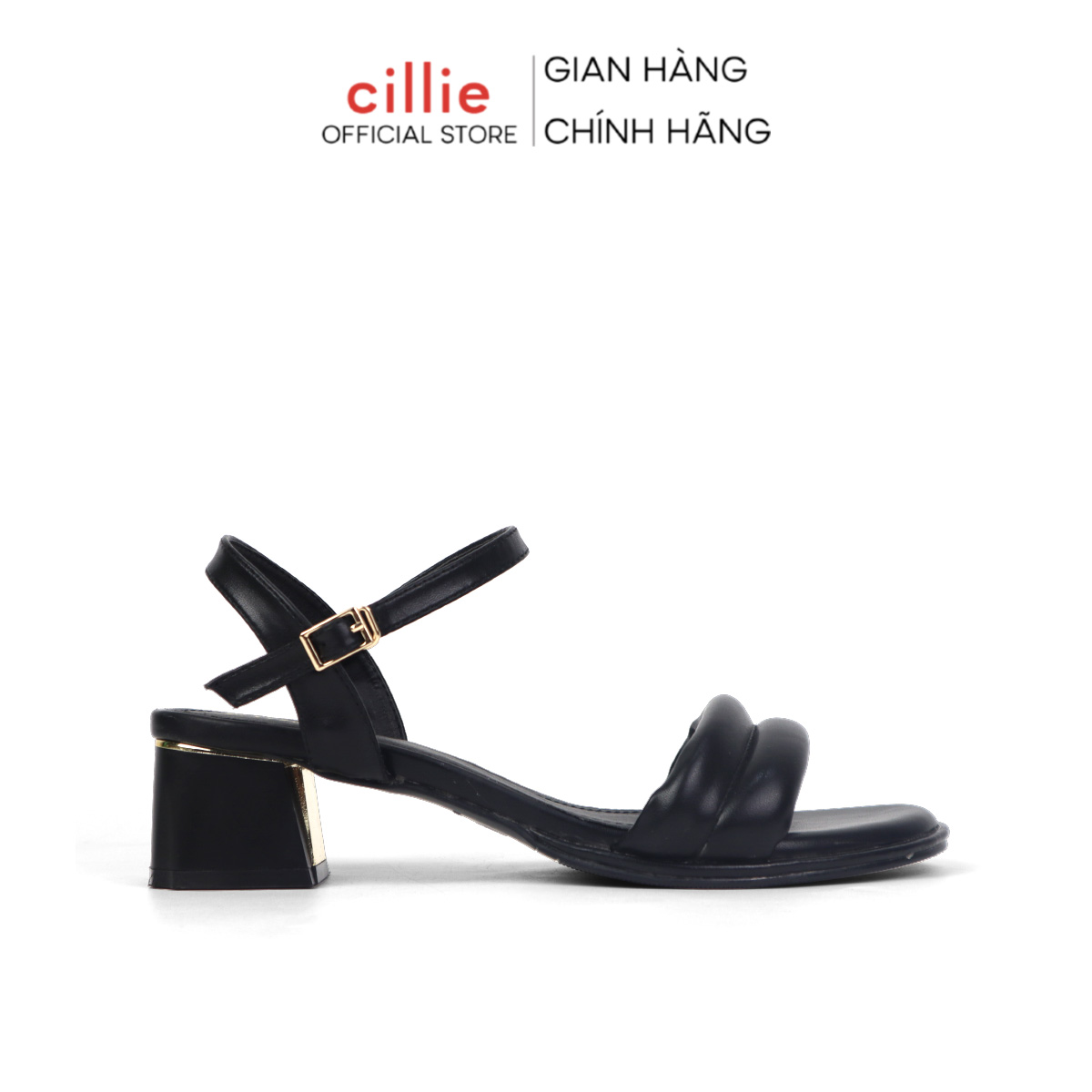 Giày sandal cao gót nữ quai phồng êm mềm gót tráng gương độc đáo cao 4cm Cillie 1106