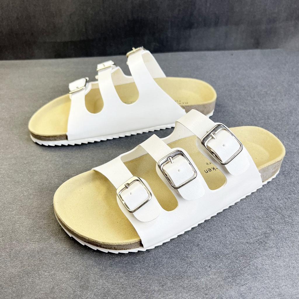 Dép đế trấu birken nam nữ unisex quai ngang 3 khóa da tổng hợp size 35 - 43 chính hãng Hishoo S092