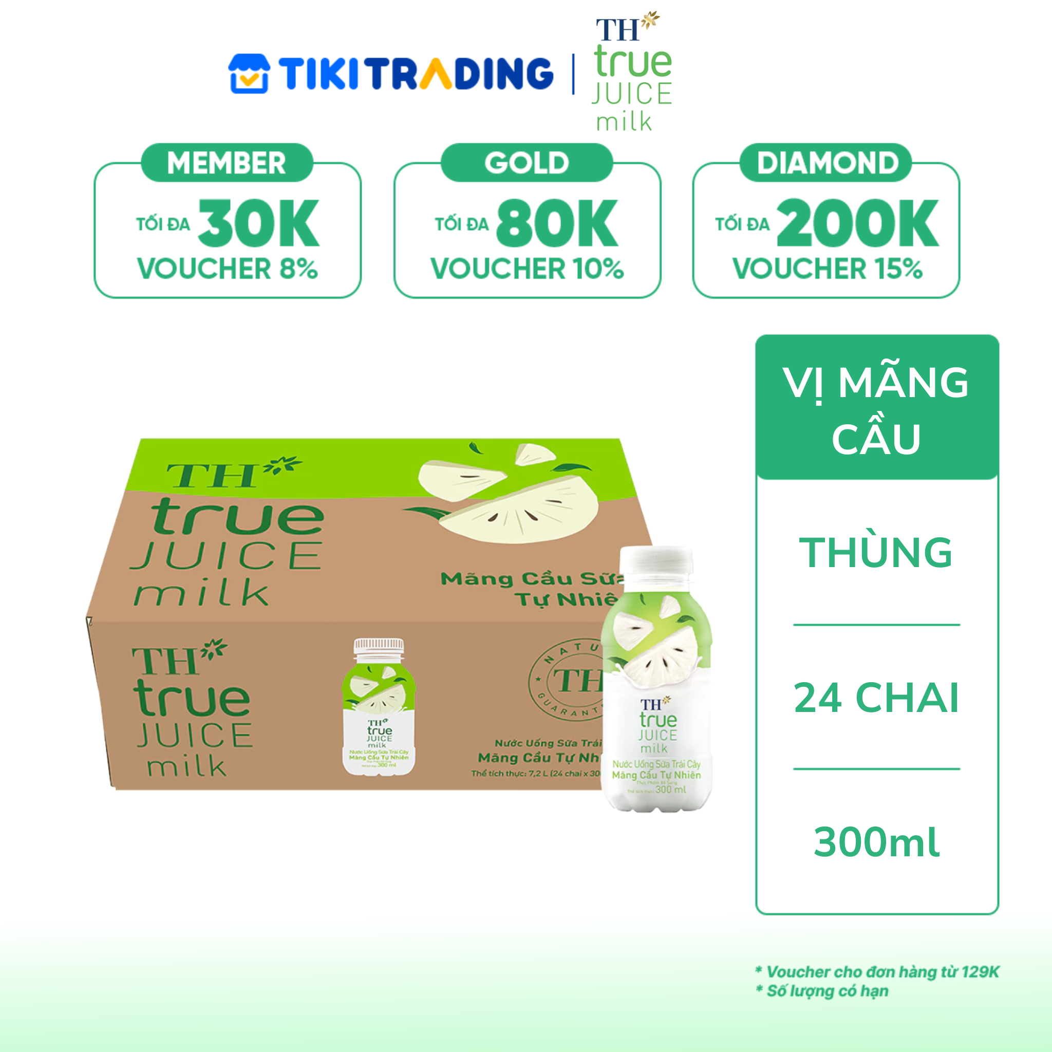 Thùng 24 chai nước uống sữa trái cây Mãng Cầu Tự Nhiên TH true JUICE milk 300ml