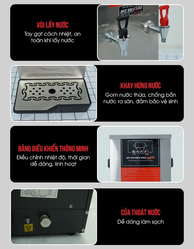 Máy đun nước nóng 35 lít/giờ SW-3 kèm lọc nước (bạc silver/đen titan) NEWSUN - Hàng chính hãng