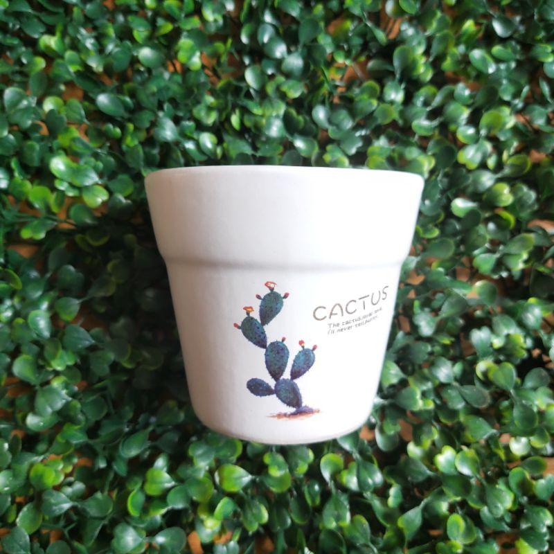 Chậu sứ hình xô in hình loại nhỏ, trồng cây sen đá, cây phong thủy, cây để bàn