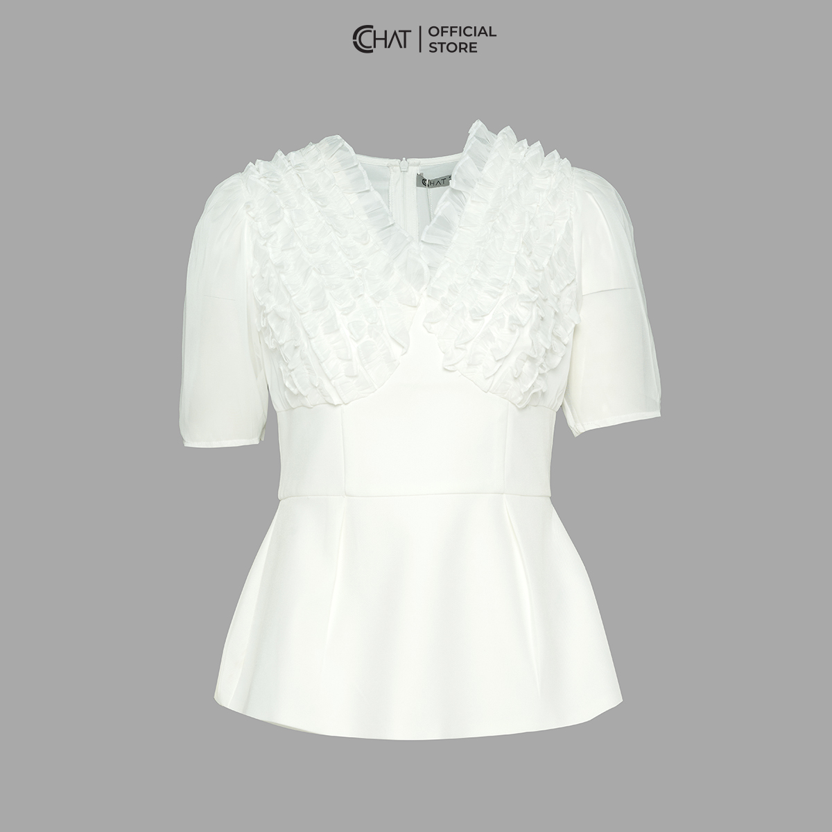 Áo Kiểu Nữ Cổ V Bèo Thân Tà Peplum Chất Tuytsi Hàn Mềm Mịn 53ANS8002PT