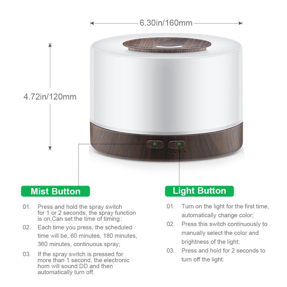 500ML Xông Tinh Dầu Khuếch Tán Nồi Cơm Điện Từ Máy Tạo Độ Ẩm Không Khí Có Đèn LED Nhà Phòng Siêu Âm Thanh Mát Sương Tinh Máy Khuếch Tán Tinh Dầu