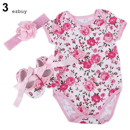 Set jumpsuit hoạ tiết hoa + giày + băng đô cài tóc cho bé