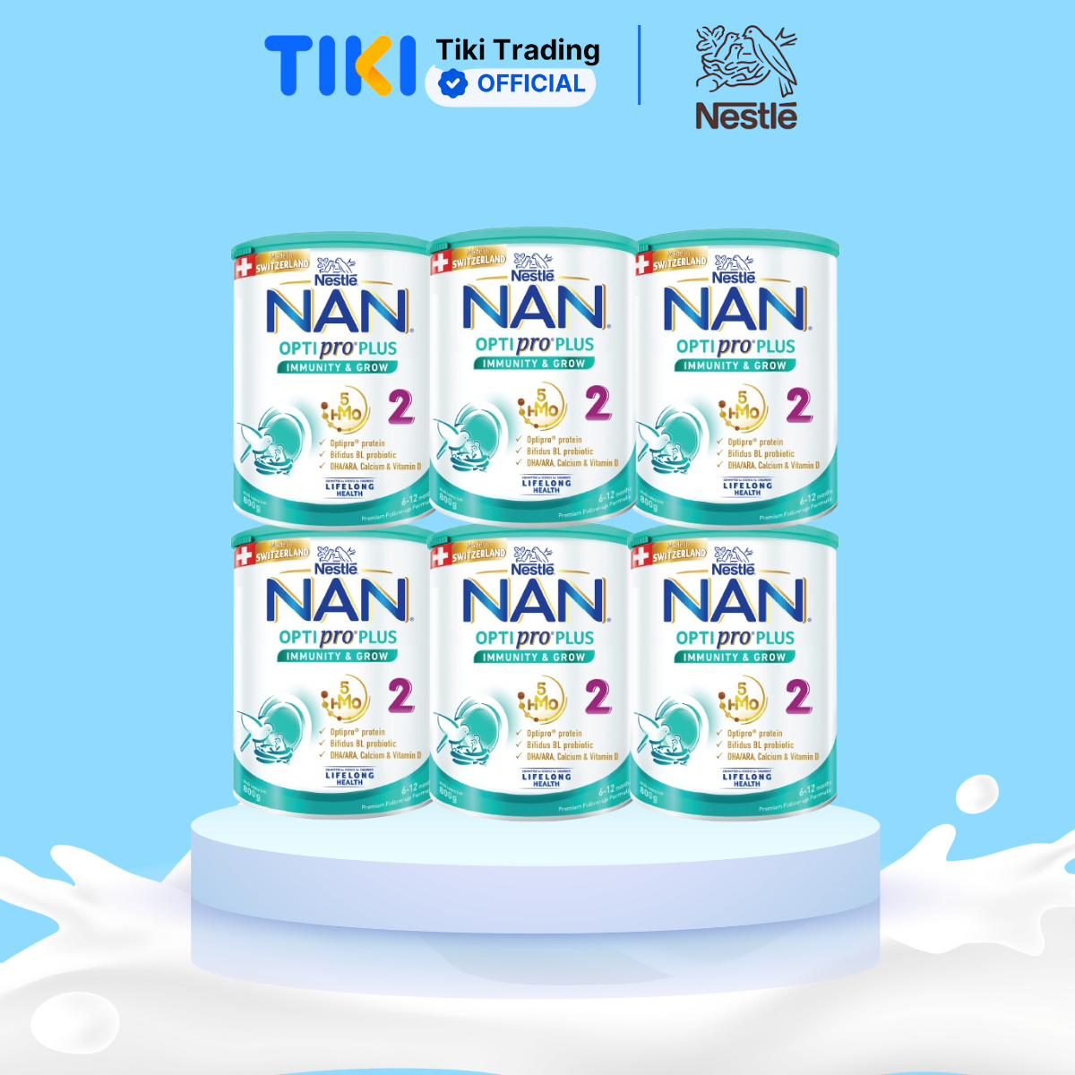 Combo 6 lon Sản Phẩm Dinh Dưỡng Nestlé NAN OPTIPRO PLUS 2 800g/lon