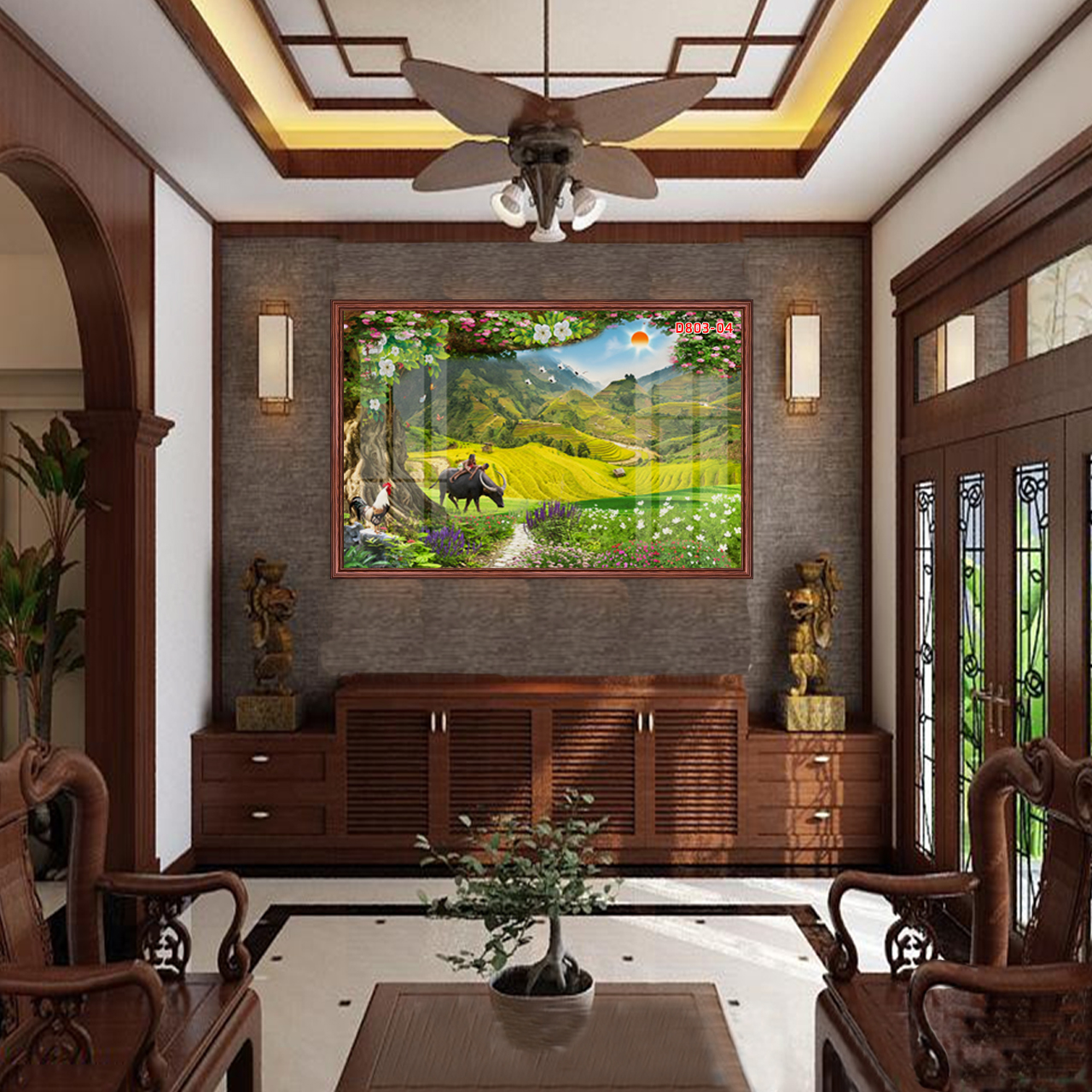 D803 01 Tranh kính Sơn Thủy Hữu Tình