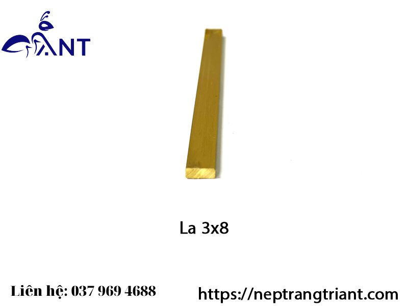  Nẹp đồng la 3x8, nẹp la trang trí, lập là đồng, thanh la đồng, thanh dài 3m, hỗ trợ cắt theo kích thước