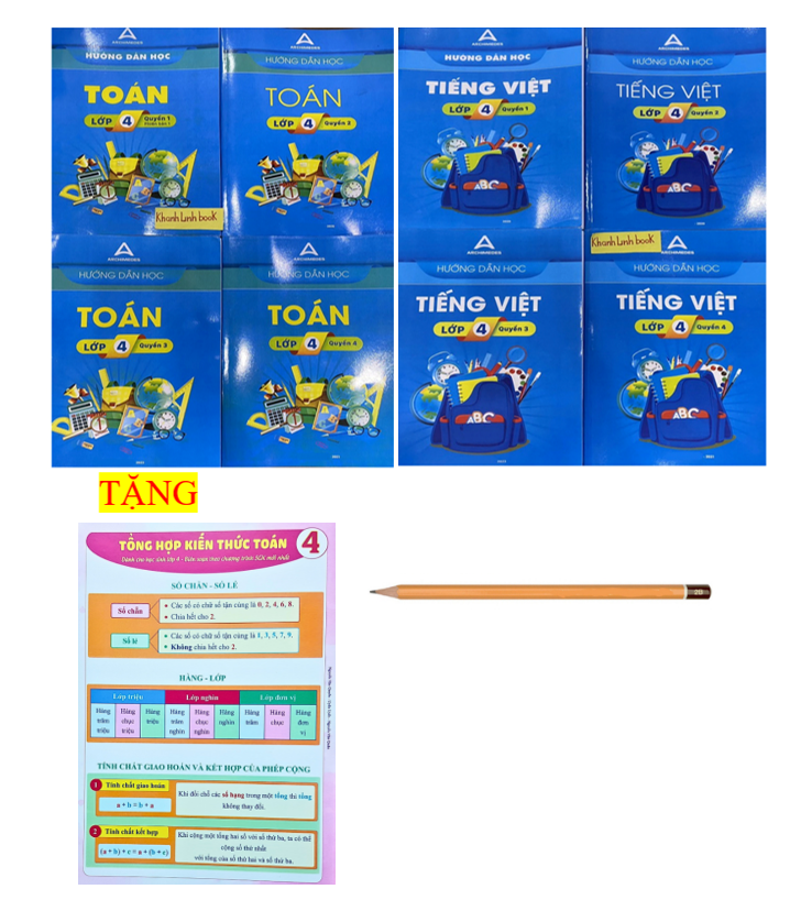 Sách - Combo 8 cuốn Hướng dẫn học toán + tiếng việt lớp 4