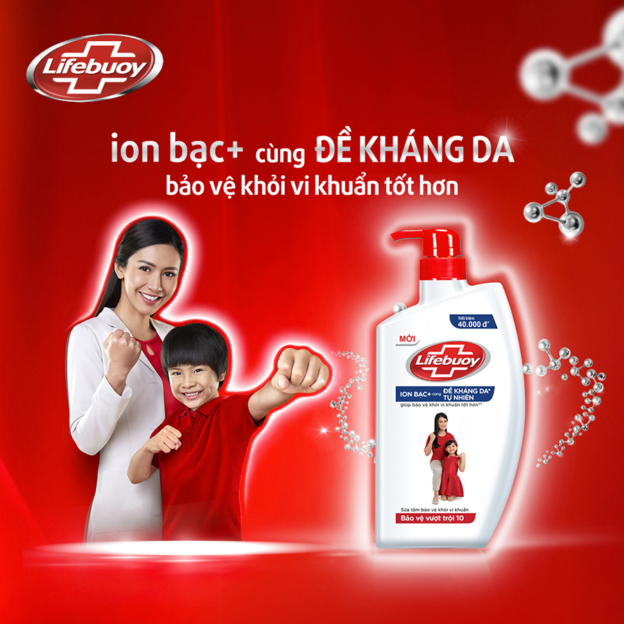 Sữa Tắm Lifebuoy Sạch Khuẩn Bảo Vệ Khỏi 99.9% Vi Khuẩn Chứa Ion Bạc+ Hỗ Trợ Cùng Đề Kháng Da Tự Nhiên Chai 800G