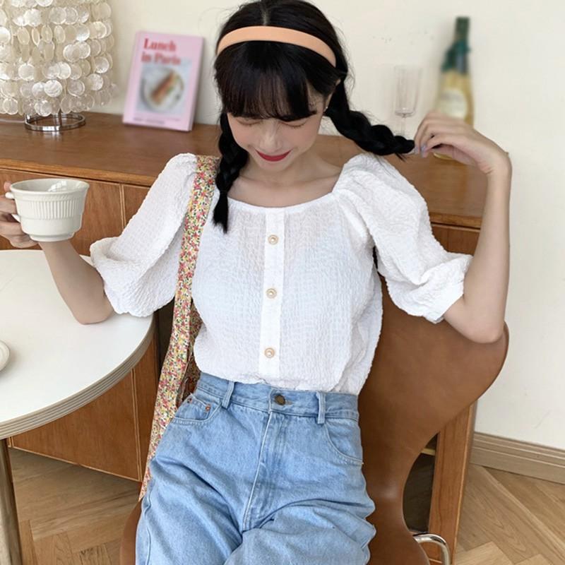 Áo Thun Nữ Tay Ngắn Màu Trơn Phong Cách Hàn Quốc